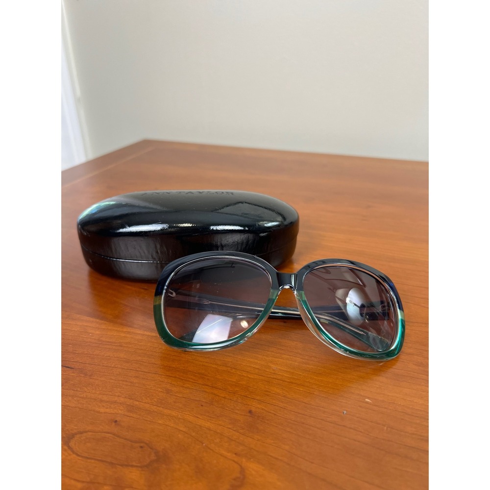 Ann Taylor Womens Oversized Square Sunglasses Navy Blue Green with Case